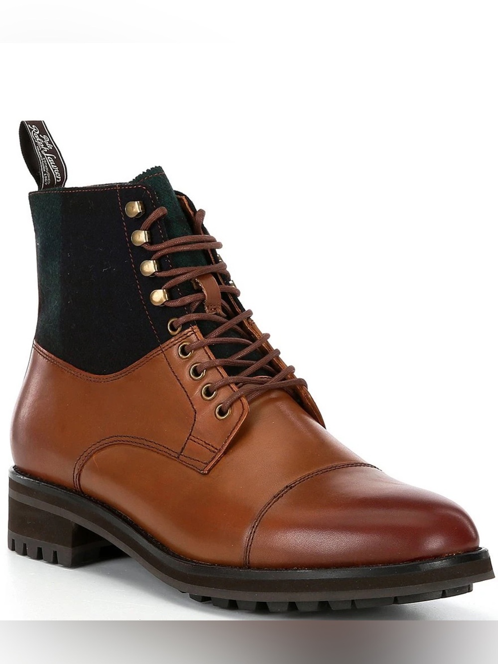 Polo Ralph Lauren Mens Bryson Leather Wool Cap Toe Boots Brown Green US 10 NEW